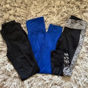 Bundle of 3 Women’s leggings XS- Black, Blue, and Black/ Gray